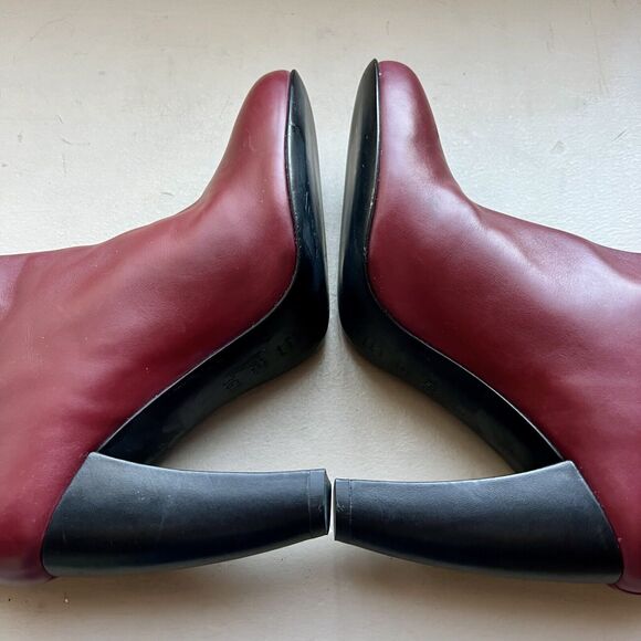 Tibi Red Leather Slip On Heeled Fashion Ankle Boots Booties Women’s EU 36.5 US 6 - Picture 5 of 16
